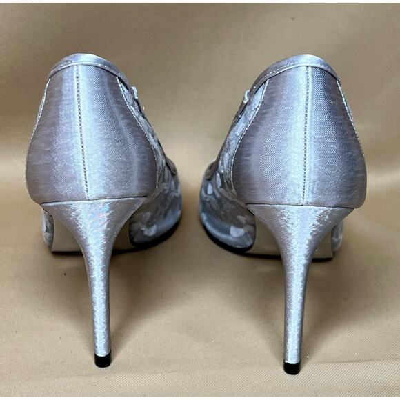 Adrianna Papell Frances Silver Mesh Floral Heels 7 W New - Picture 5 of 7